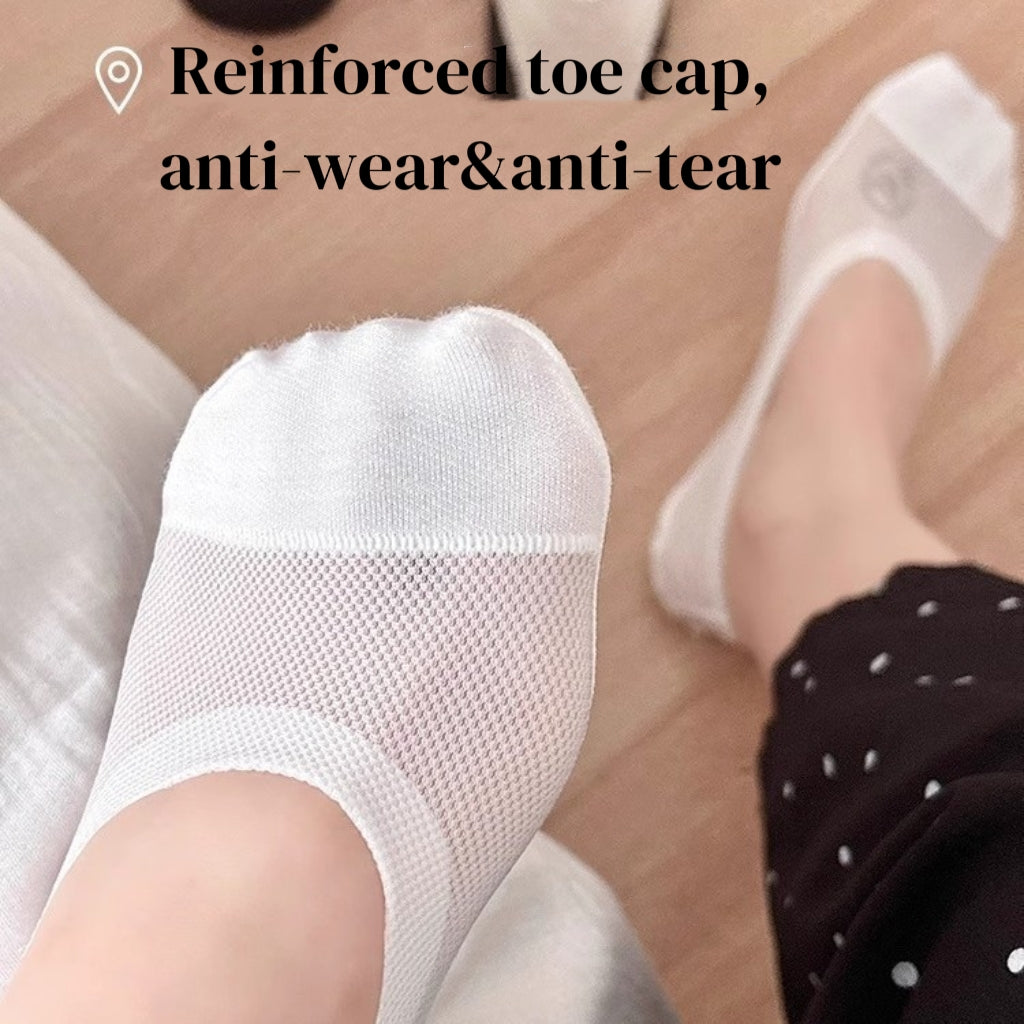 This bundle contains 4 styles of socks:                                            ✅10 Pairs Ice Silk Invisible Socks ✅6 Pairs Cotton Invisible Socks       ✅12 Pairs Short Tube Socks       ✅10 Pairs Anti-slip Black Silk  Socks