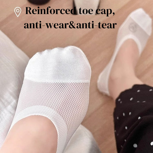 Women Ice Silk Thin No Show Socks,Non Slip Heel Hidden Invisible Socks,Breathable Mesh Low Cut Boat Socks For High Heels Shoes