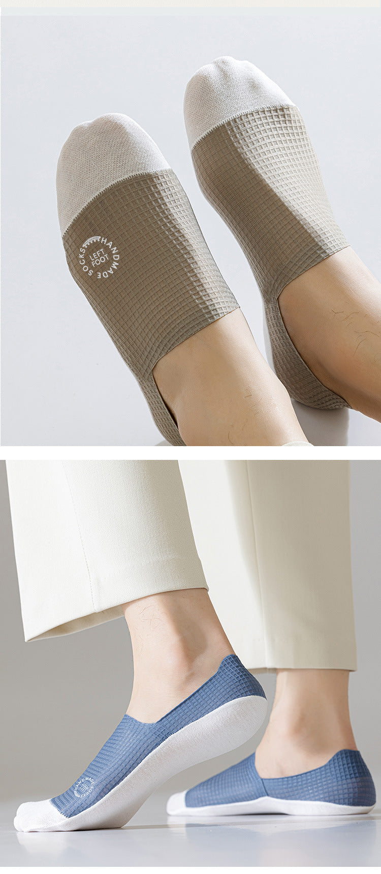Men Summer Ice Silk No Show Boat Socks,Silicone Non Slip Hidden Invisible Socks,Thin Breathable Cotton Bottom Sweat Absorbing Low Cut Socks