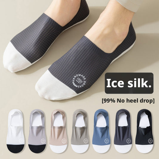 Men Summer Ice Silk No Show Boat Socks,Silicone Non Slip Hidden Invisible Socks,Thin Breathable Cotton Bottom Sweat Absorbing Low Cut Socks