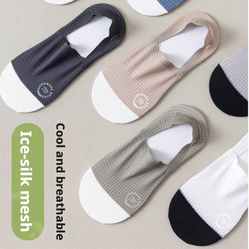 Men Summer Ice Silk No Show Boat Socks,Silicone Non Slip Hidden Invisible Socks,Thin Breathable Cotton Bottom Sweat Absorbing Low Cut Socks