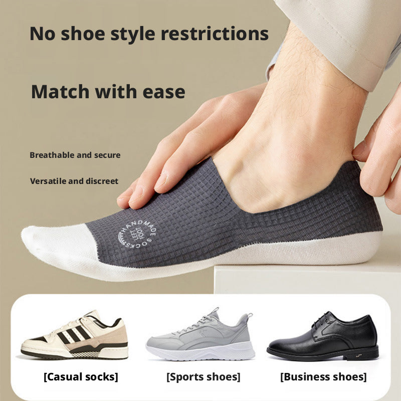 Men Summer Ice Silk No Show Boat Socks,Silicone Non Slip Hidden Invisible Socks,Thin Breathable Cotton Bottom Sweat Absorbing Low Cut Socks