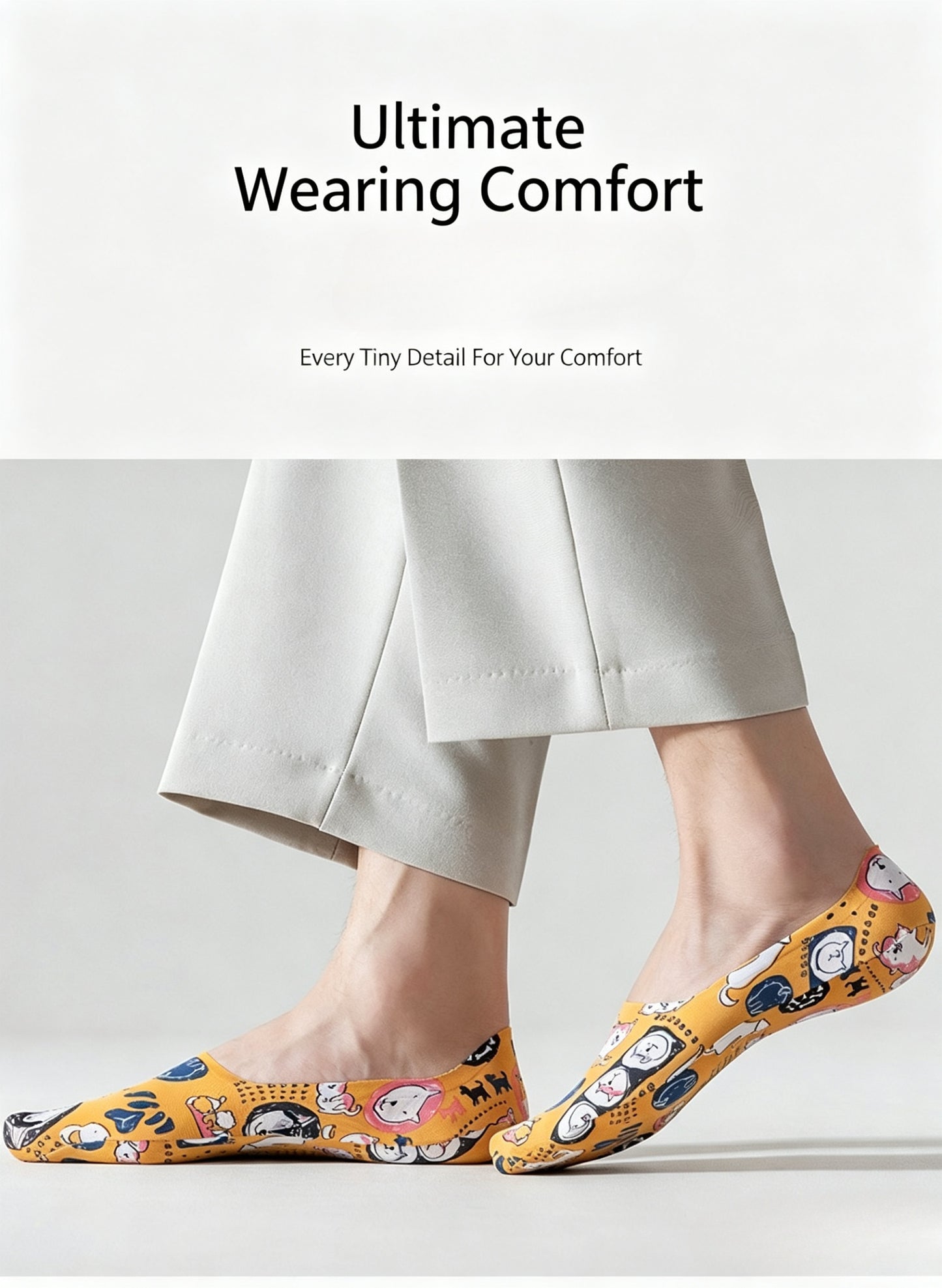 Men’s Summer Ice Silk No Show Socks,Cute Cartoon Printed Invisible Low Cut Boat Socks,Non Slip Heel Grip Breathable Thin Socks